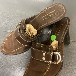 Axcess Brown Mules with Buckle Detail